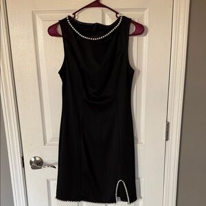 SHEIN Elegant Black Mini Dress with Pearl Accents